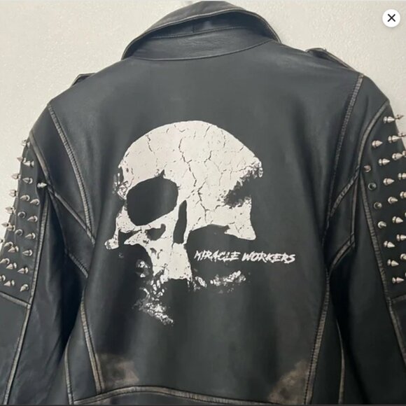 Boda Skins Studded Spike Black Leather Jacket for Miracle Workers TBS - sz XL - Picture 3 of 6